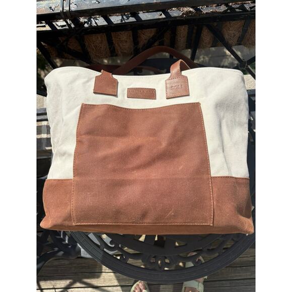 Monte & Coe Brown Organic Cotton Canvas Tote Bag Leather Handles - Picture 1 of 8